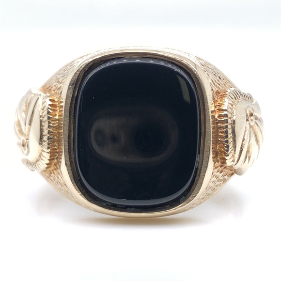 9ct Gold Gents Cushion Onyx Centurion Shoulders Ring