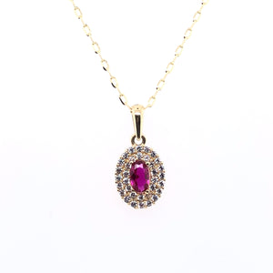 9ct Gold Ruby & CZ  Double Halo Pendant