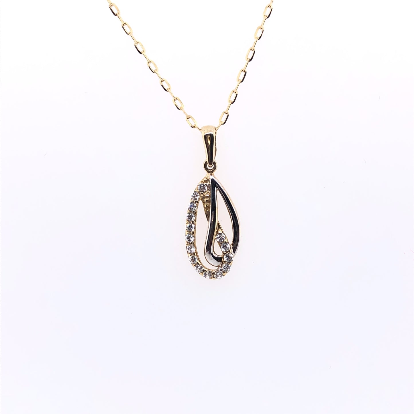 9ct Gold CZ Oval Swirl Pendant