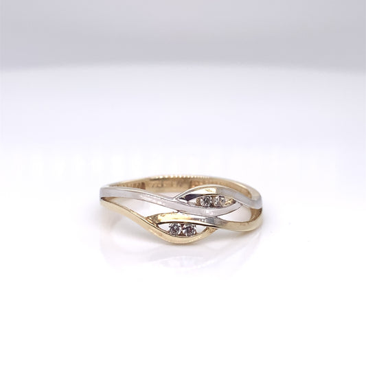 9ct Gold CZ Two-tone Wave Ring GRZ133