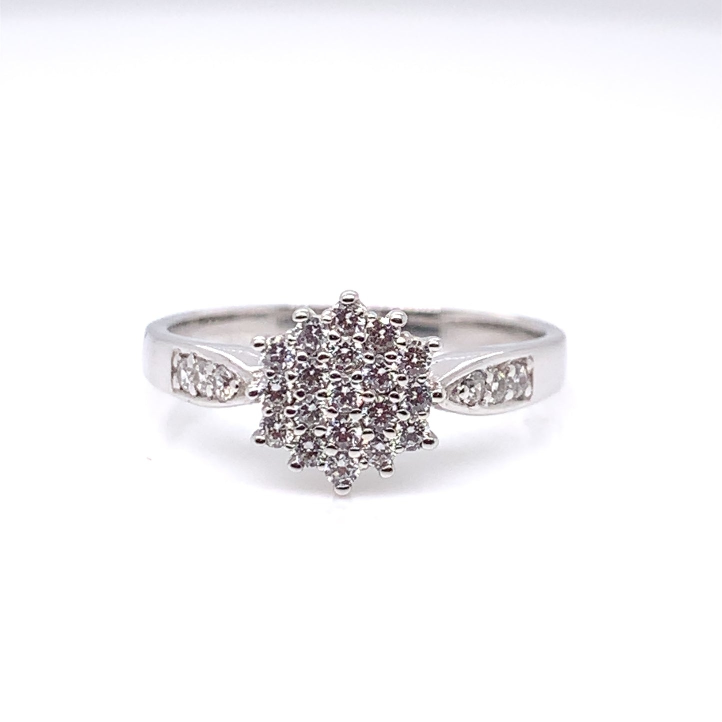 9ct White Gold CZ Cluster Ring