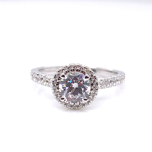 9ct White Gold CZ Round Halo Ring