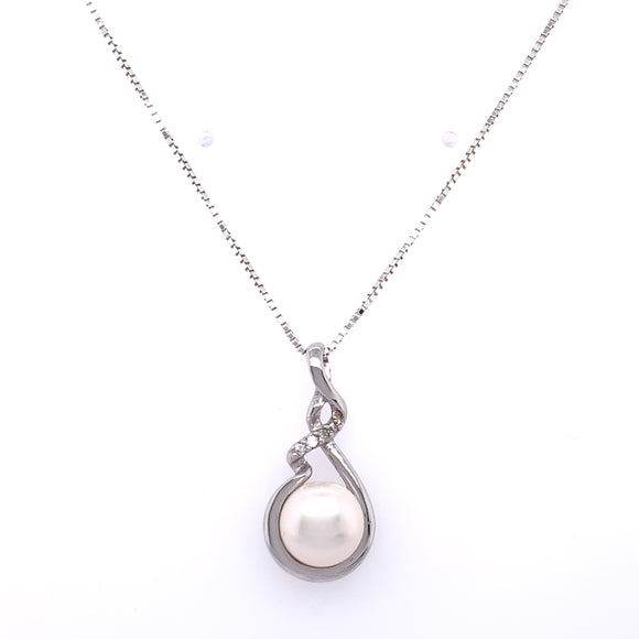 Silver Pearl & CZ Teardrop Pendant