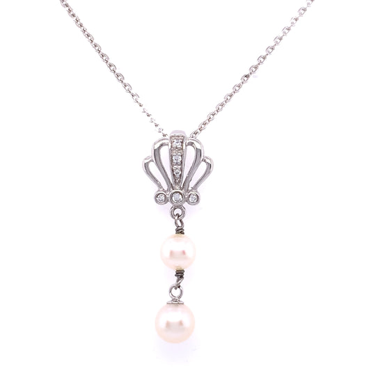 Silver Pearl & CZ Deco Pendant