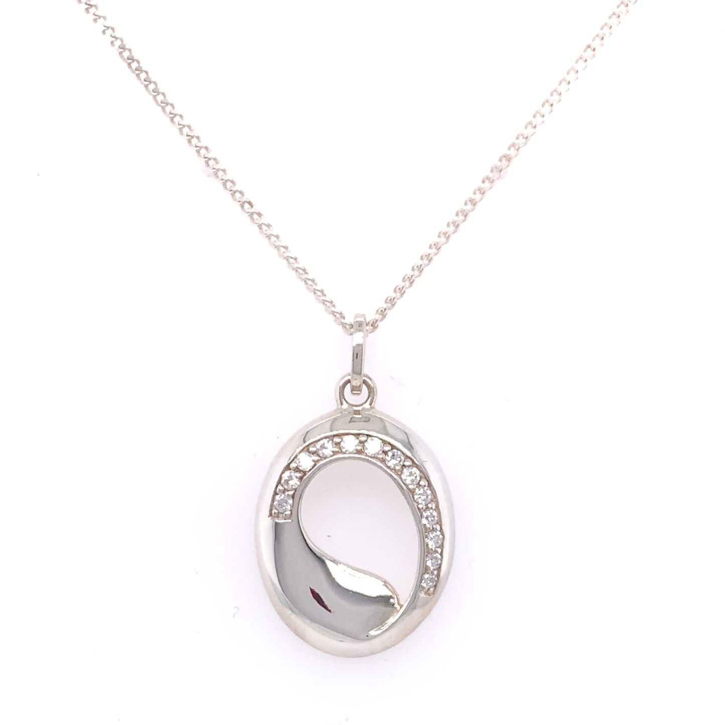 Sterling Silver Pavé CZ Oval Pendant