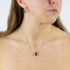 Silver Yellow Gold Plated Elongated Octagon Drop Earrings With Emerald Crystal E6084G