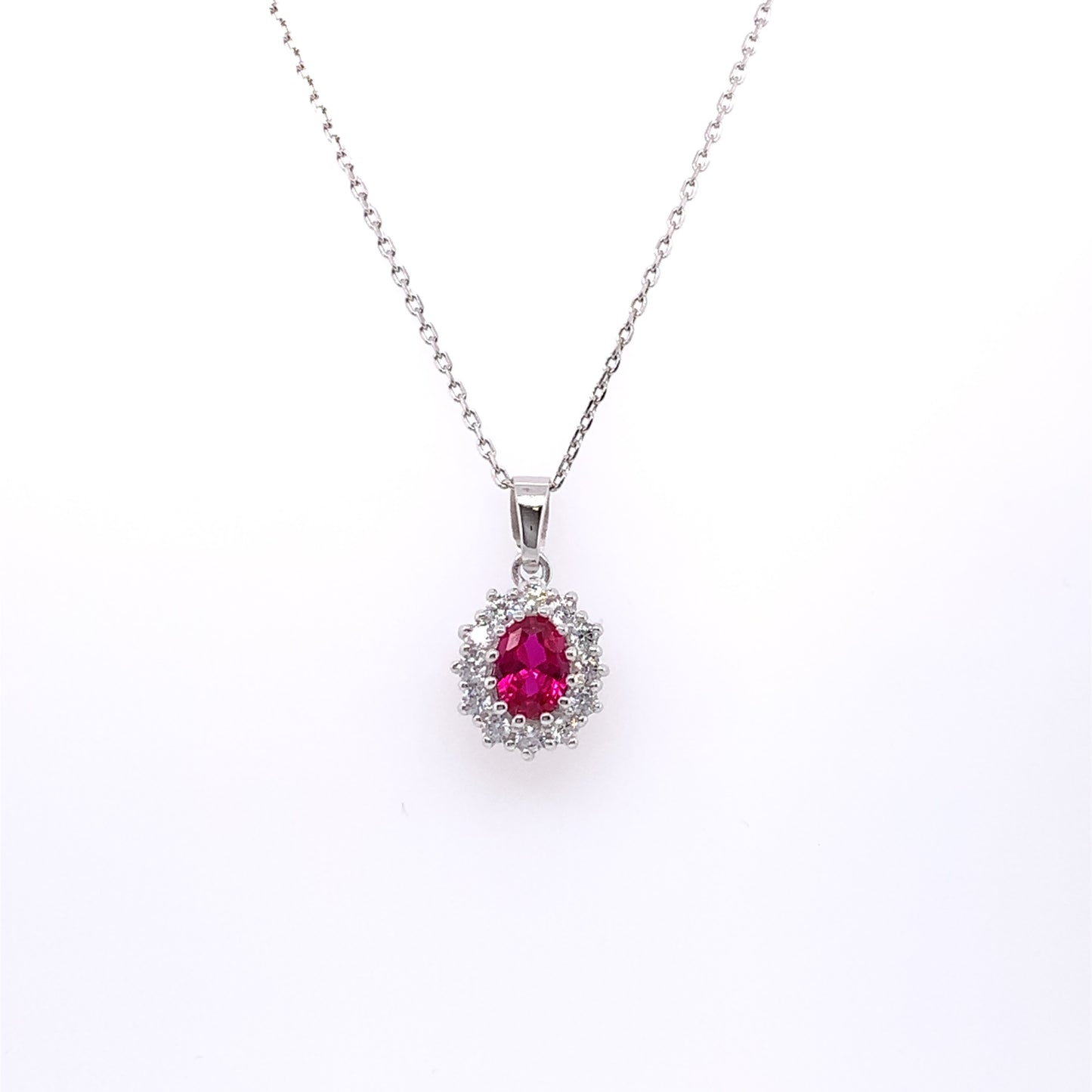 Sterling Silver Ruby CZ Cluster Pendant