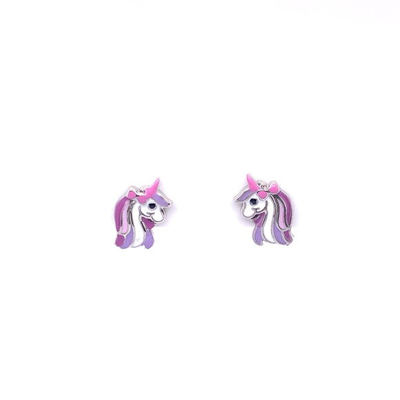 Silver Unicorn Lilac Stud Earrings NK093/E