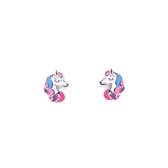 Silver Unicorn Pink Stud Earrings NK097/E