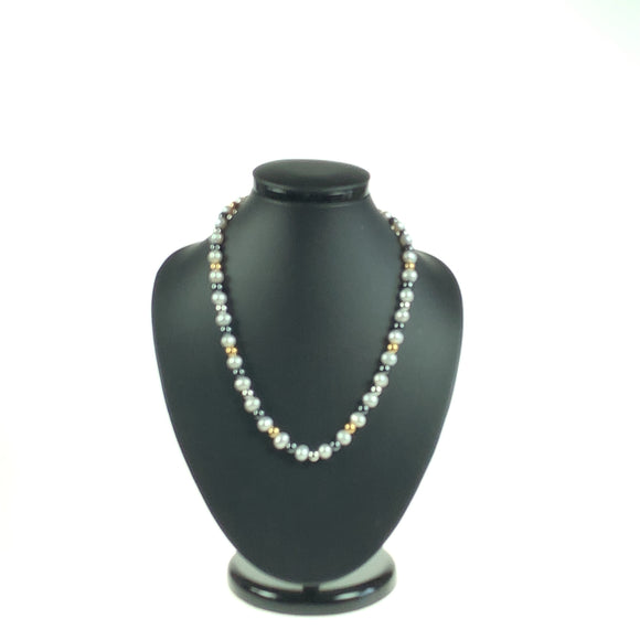 Freshwater Cultured Pearl, Hematite, Silver & Rolled Gold Necklace