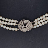 3-Row Simulated Pearl Choker Necklace Downton Vintage Clasp