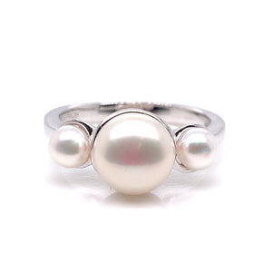 Sterling Silver Freshwater Pearl Trilogy Ring