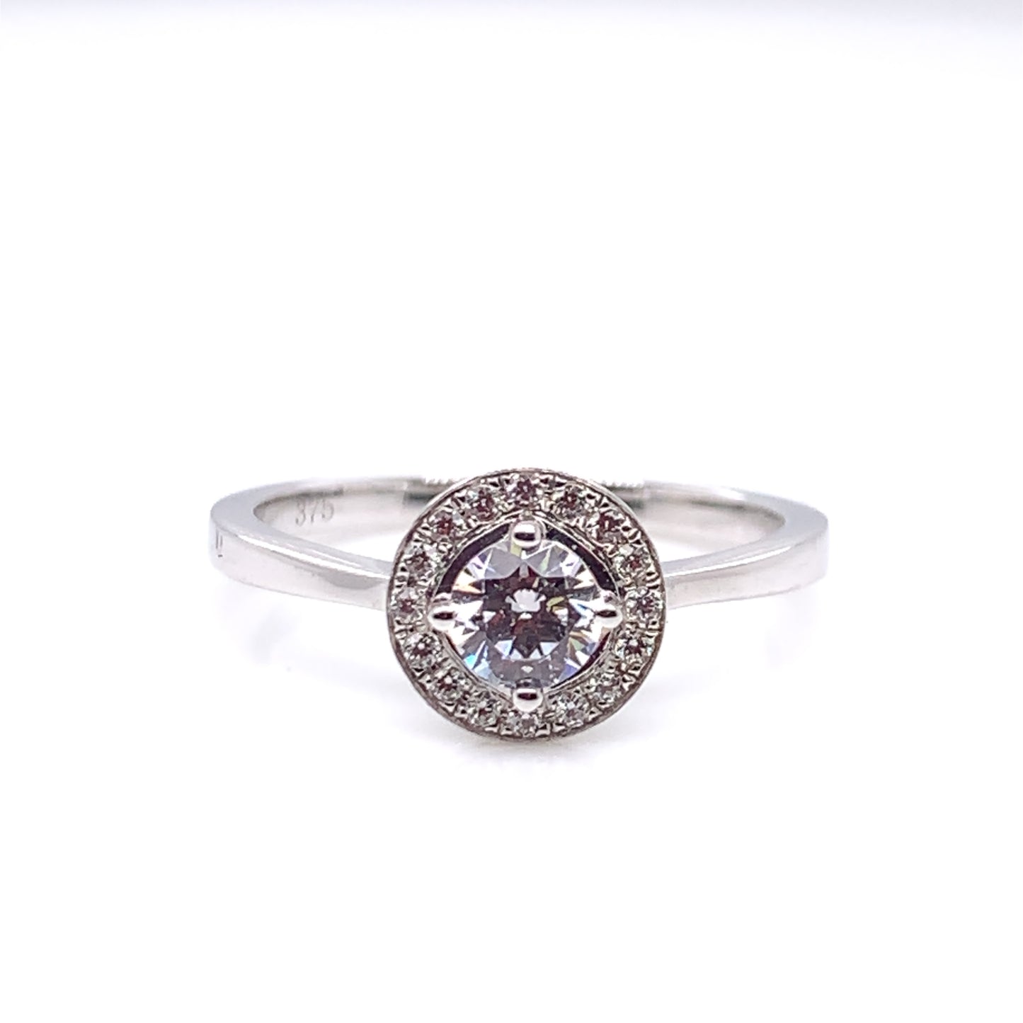 9ct White Gold CZ Round Halo Ring