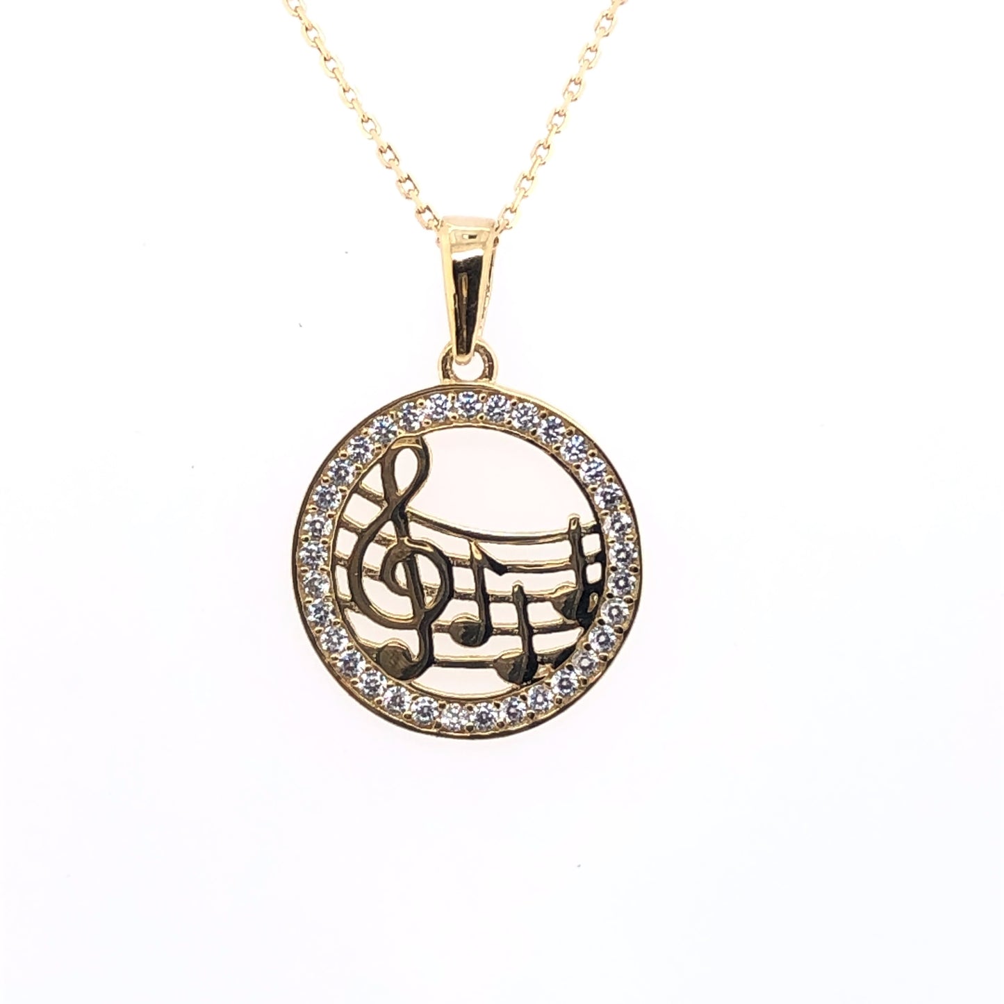 9ct Gold Musical CZ Circle Pendant GPZ391