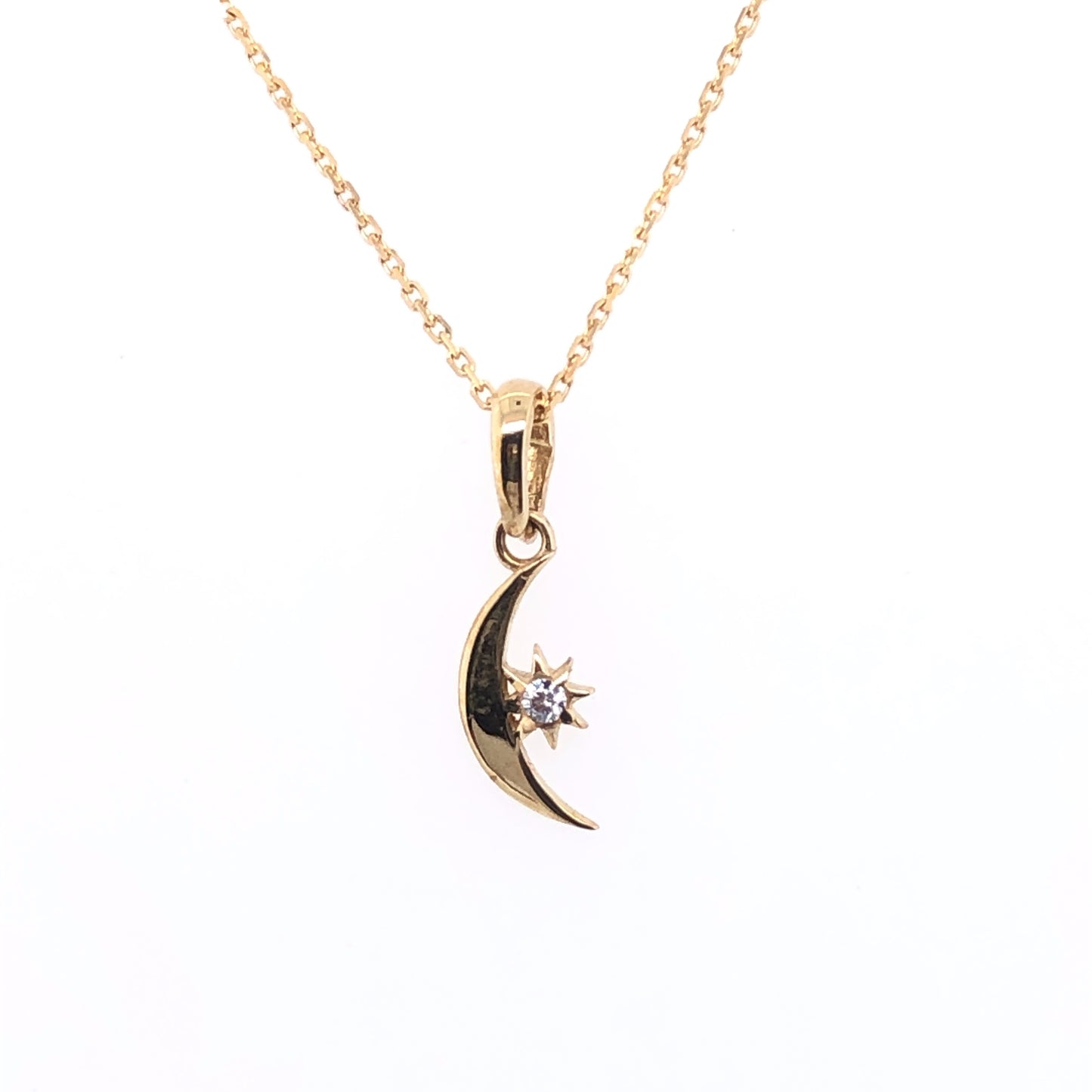 9ct Gold Cute Crescent Moon & CZ Star Pendant