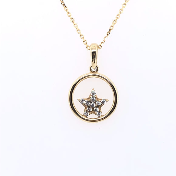 9ct Gold Sparkly CZ Star in Circle Pendant