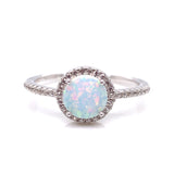 Sterling Silver Opal CZ Round Halo Ring