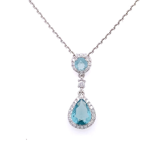 Sterling Silver Aqua CZ Teardrop Pendant GL1054