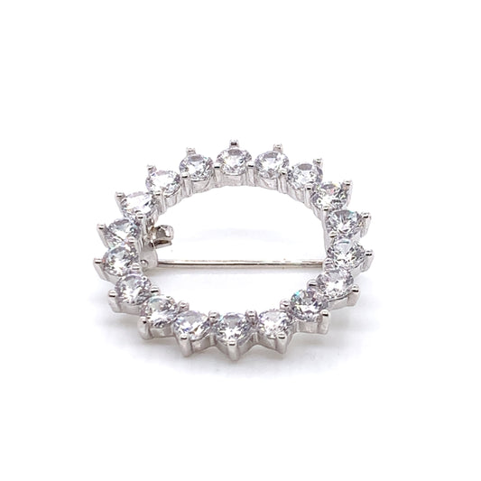 Sterling Silver CZ Circle Brooch