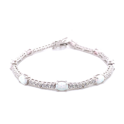 Sterling Silver Oval Opal CZ Bar Bracelet GL1171