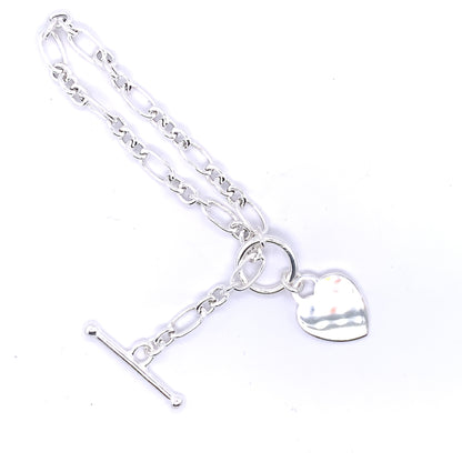 Sterling Silver Engravable Heart T-Bar Bracelet