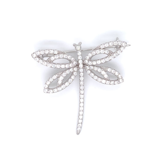 Sterling Silver CZ Dragonfly Brooch