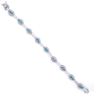 Sterling Silver Aqua CZ Cluster Bracelet