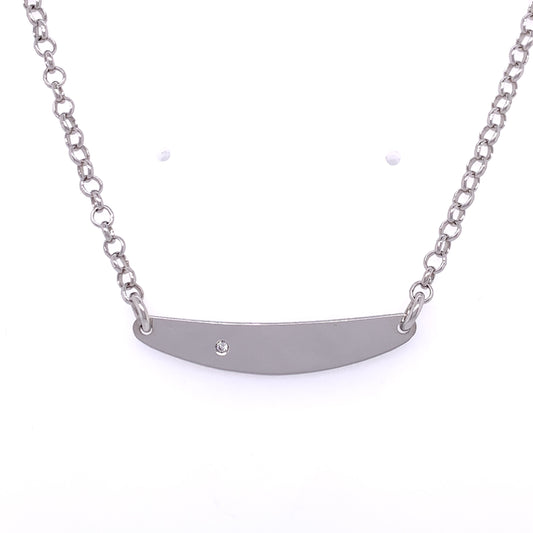 Sterling Silver Curved CZ Bar Necklace