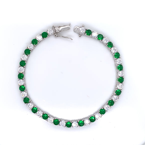 Sterling Silver Emerald CZ Tennis Bracelet