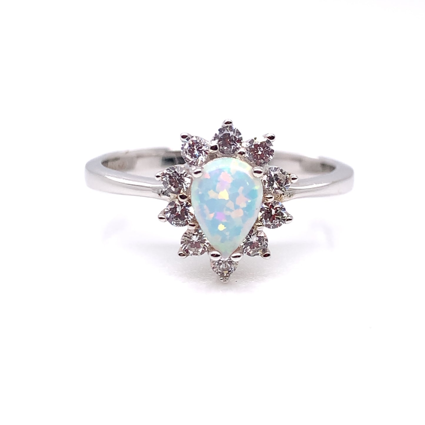 Sterling Silver Opal CZ Teardrop Cluster Ring GL852