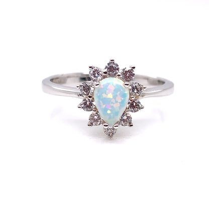 Sterling Silver Opal CZ Teardrop Cluster Ring GL852