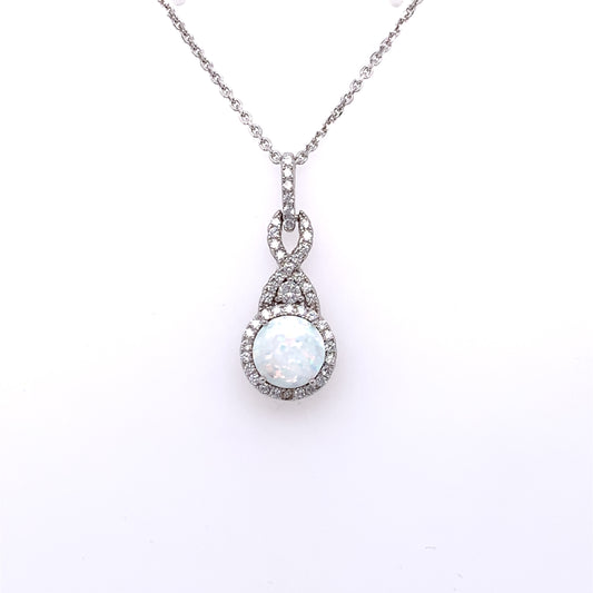 Sterling Silver Opal CZ Deco Pendant