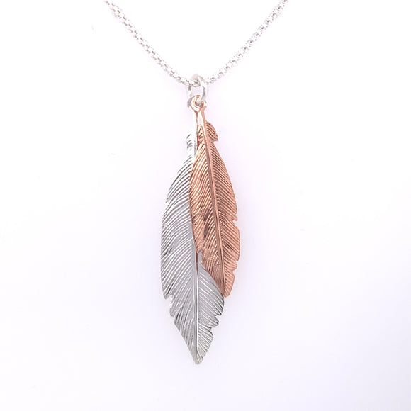 Sterling Silver & Rose Feather Necklace
