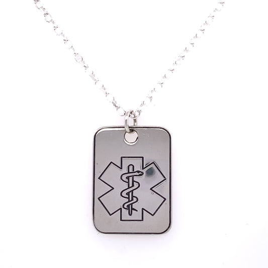 Sterling Silver Engravable Medical Alert Rectangular Disc