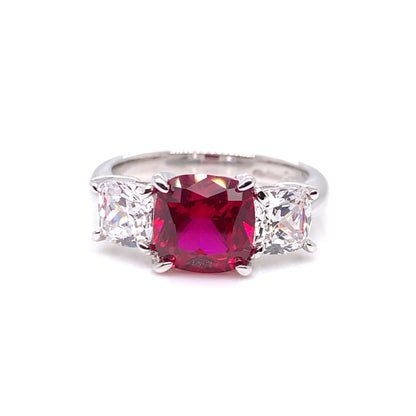 Sterling Silver Ruby Cushion CZ Ring