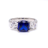 Sterling Silver Sapphire Cushion CZ Ring