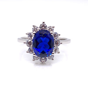 Sterling Silver Sapphire CZ Cluster Ring RSE047