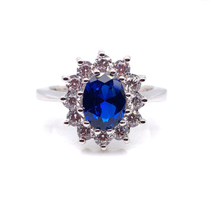 Sterling Silver Sapphire CZ Cluster Ring