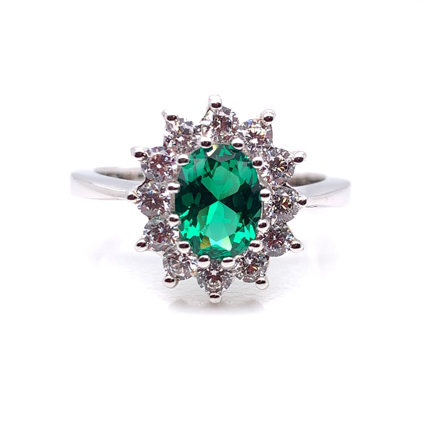 Sterling Silver Emerald CZ Cluster Ring RSE059