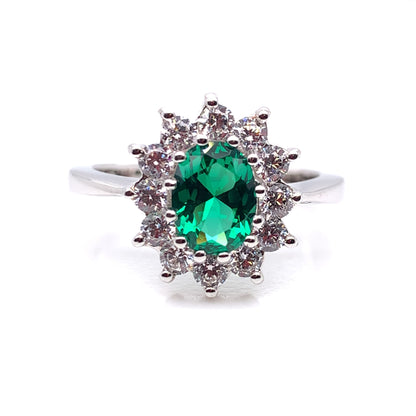 Sterling Silver Emerald CZ Cluster Ring RSE059