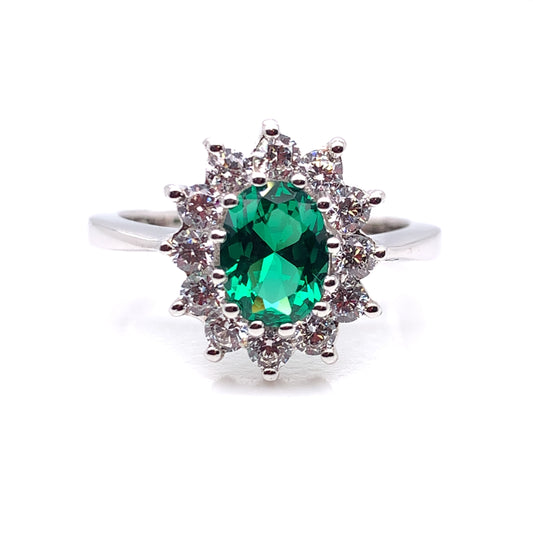 Sterling Silver Emerald CZ Cluster Ring RSE059