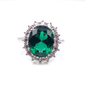 Sterling Silver Emerald CZ Cluster Ring RSE065