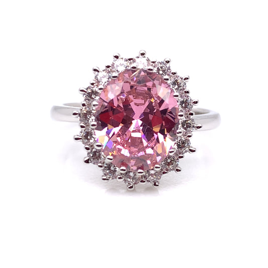 Sterling Silver Pink CZ Cluster Ring RSE066