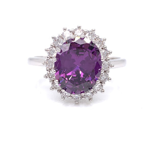 Sterling Silver Amethyst CZ Cluster Ring RSE068