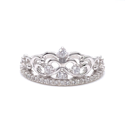 Sterling Silver CZ Princess Tiara Ring RSE077