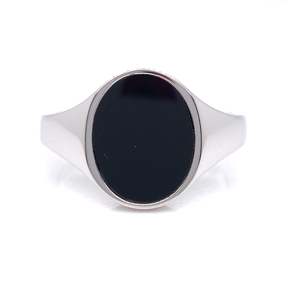 Sterling Silver Mens Onyx Oval Signet Ring