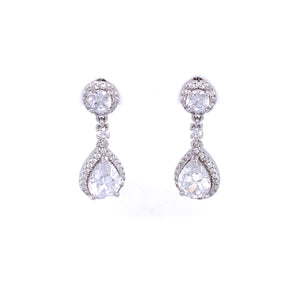 Sterling Silver CZ Halo Teardrop Earrings