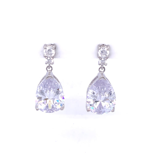 Sterling Silver CZ Teardrop Earrings