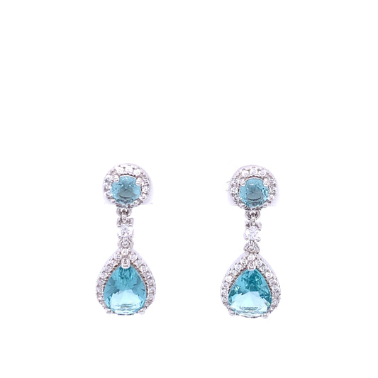 Silver Aqua CZ Teardrop Drop Earring