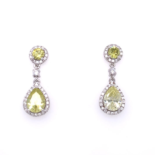 Sterling Silver Peridot CZ Halo Teardrop Earrings SER169